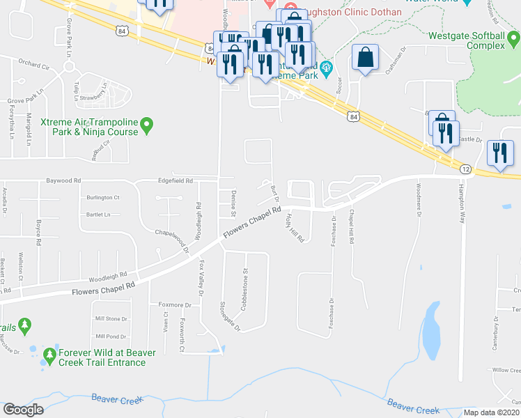 map of restaurants, bars, coffee shops, grocery stores, and more near 113 Pace Lane in Dothan