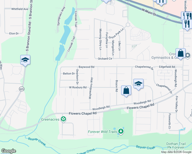 map of restaurants, bars, coffee shops, grocery stores, and more near 110 Coventry Court in Dothan
