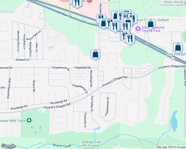 map of restaurants, bars, coffee shops, grocery stores, and more near 111 Woodleigh Road in Dothan