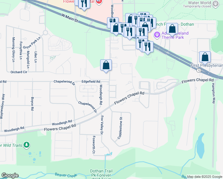 map of restaurants, bars, coffee shops, grocery stores, and more near 103 Shea Drive in Dothan