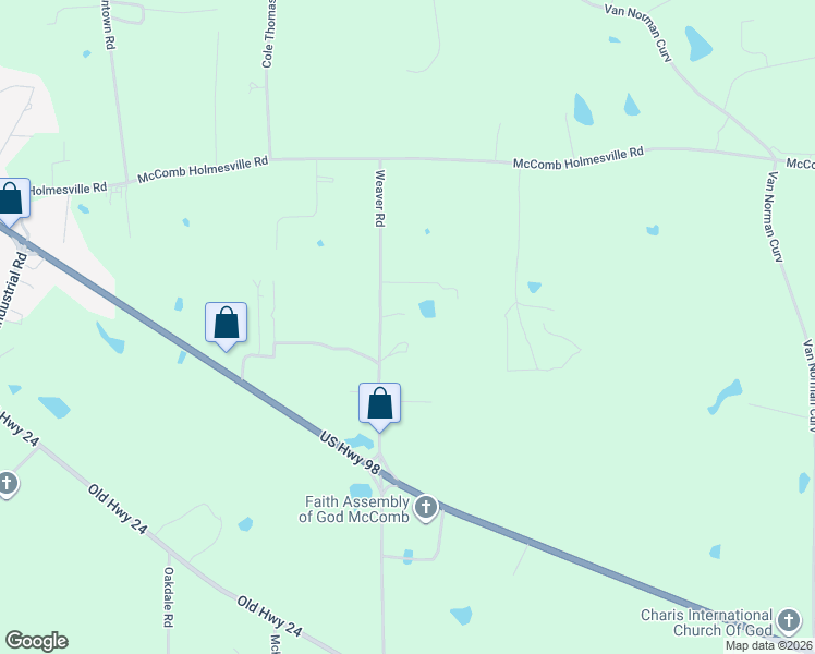 map of restaurants, bars, coffee shops, grocery stores, and more near 1154 Weaver Road in McComb