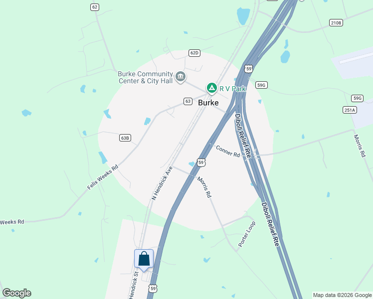 map of restaurants, bars, coffee shops, grocery stores, and more near 8226 U.S. 59 in Burke