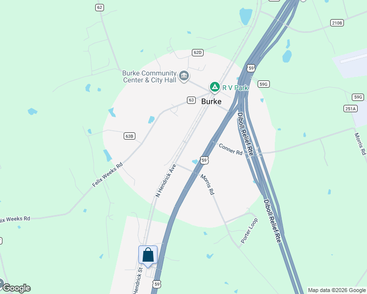 map of restaurants, bars, coffee shops, grocery stores, and more near 8226 U.S. 59 in Burke