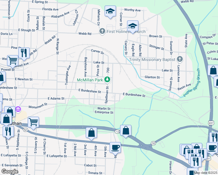 map of restaurants, bars, coffee shops, grocery stores, and more near 1501-1699 E Newton St in Dothan