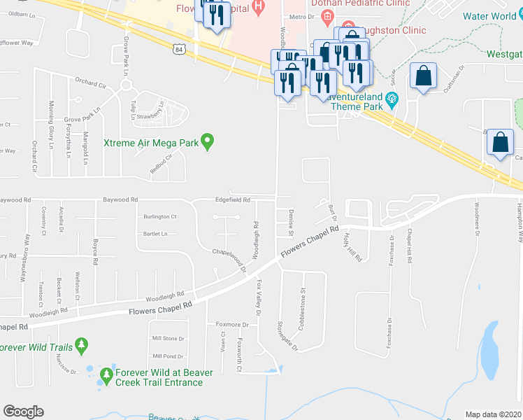map of restaurants, bars, coffee shops, grocery stores, and more near 101 Woodleigh Road in Dothan