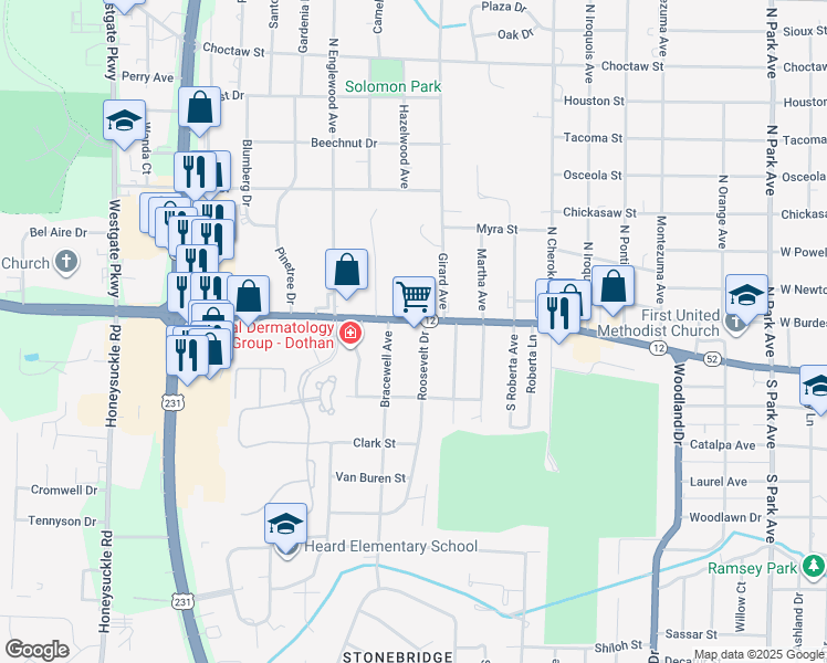 map of restaurants, bars, coffee shops, grocery stores, and more near 2378 West Main Street in Dothan