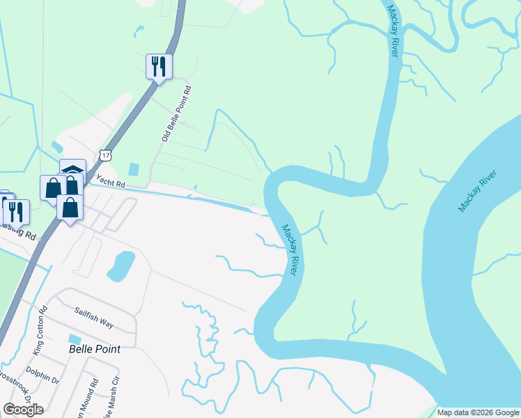 map of restaurants, bars, coffee shops, grocery stores, and more near 52 Hidden Harbor Road in Brunswick