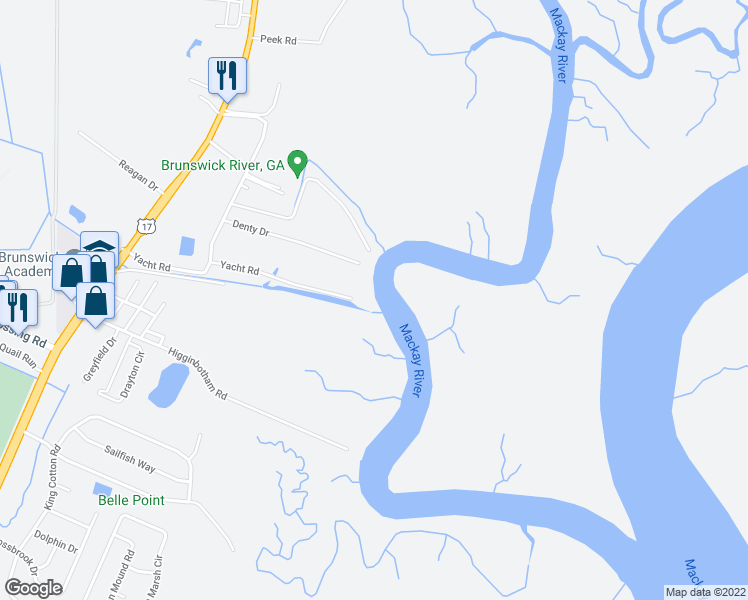 map of restaurants, bars, coffee shops, grocery stores, and more near 52 Hidden Harbor Road in Brunswick