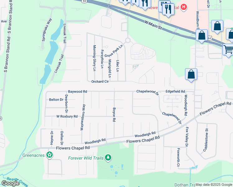 map of restaurants, bars, coffee shops, grocery stores, and more near 402 Boyce Road in Dothan