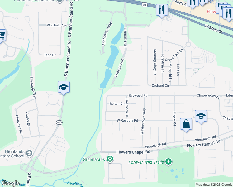 map of restaurants, bars, coffee shops, grocery stores, and more near 1012 Baywood Road in Dothan
