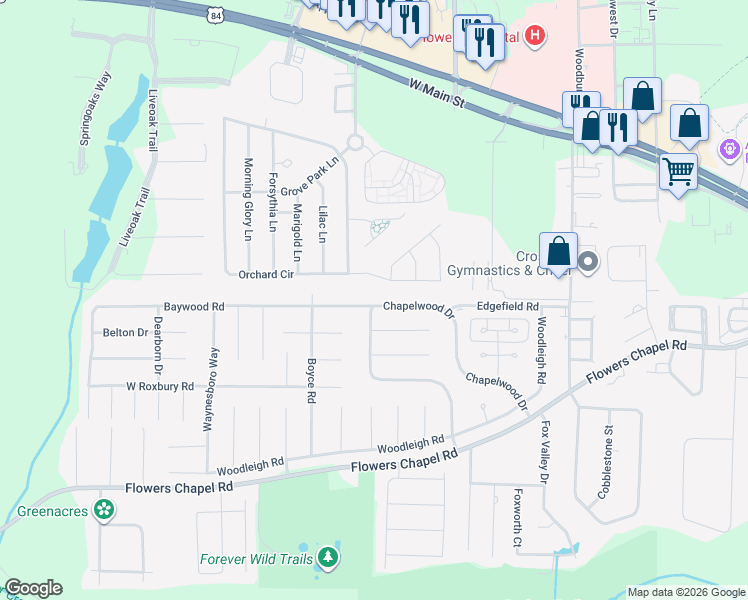 map of restaurants, bars, coffee shops, grocery stores, and more near 500 Baywood Road in Dothan