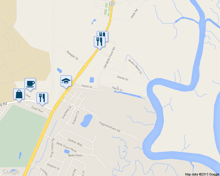 map of restaurants, bars, coffee shops, grocery stores, and more near 240 Yacht Drive in Brunswick