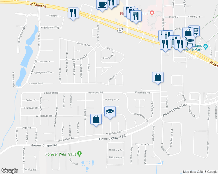 map of restaurants, bars, coffee shops, grocery stores, and more near 200 Redbud Circle in Dothan