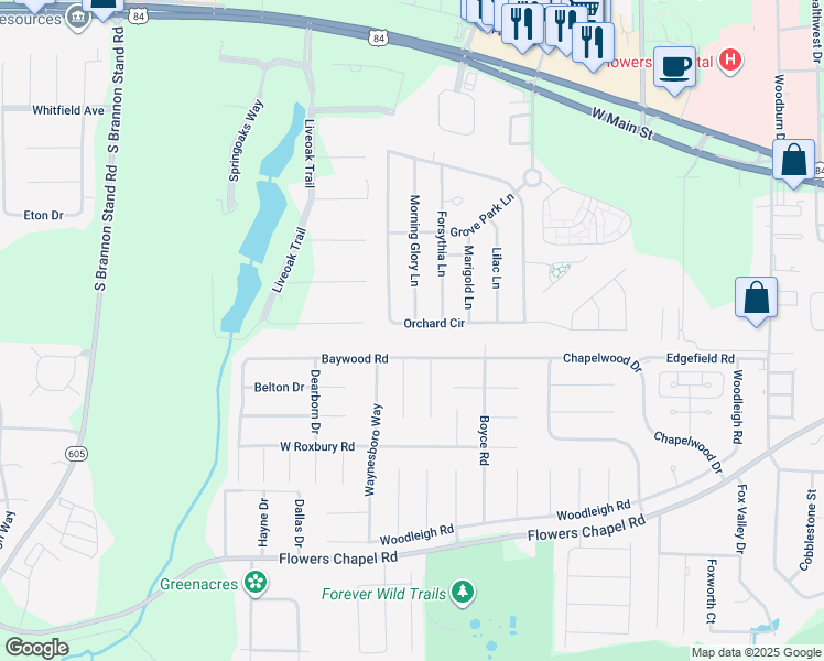 map of restaurants, bars, coffee shops, grocery stores, and more near 540 Orchard Circle in Dothan