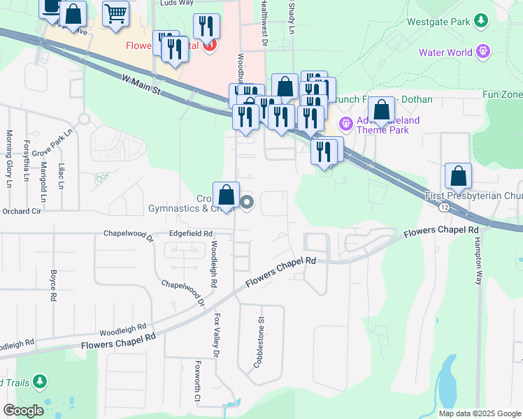 map of restaurants, bars, coffee shops, grocery stores, and more near 436-498 Burt Drive in Dothan