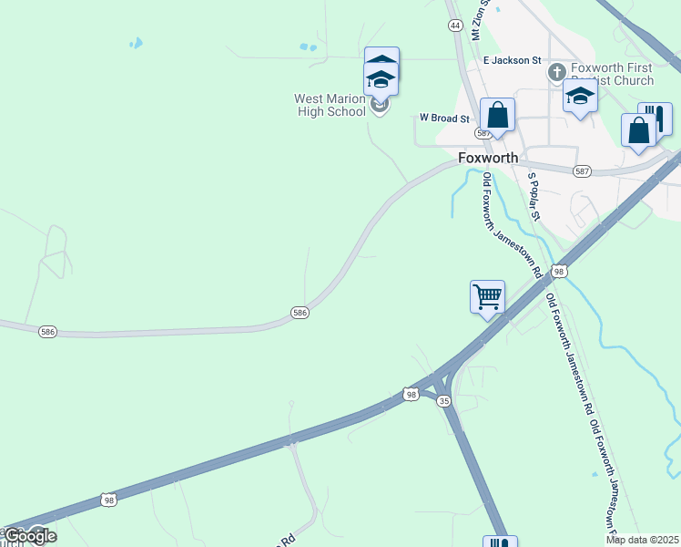 map of restaurants, bars, coffee shops, grocery stores, and more near 2157 Mississippi 586 in Foxworth