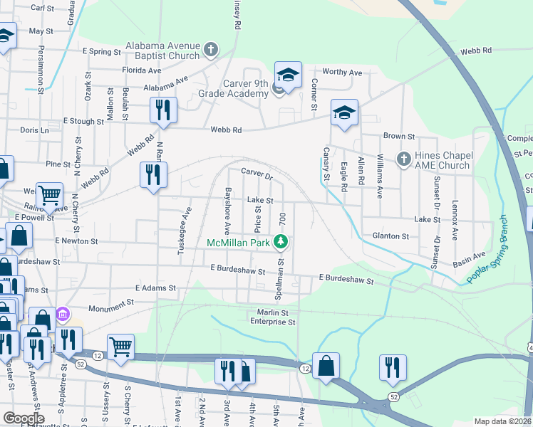 map of restaurants, bars, coffee shops, grocery stores, and more near 700-798 North Price Street in Dothan
