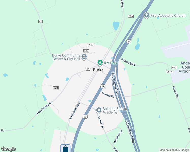 map of restaurants, bars, coffee shops, grocery stores, and more near 3063 Old Diboll Highway in Burke