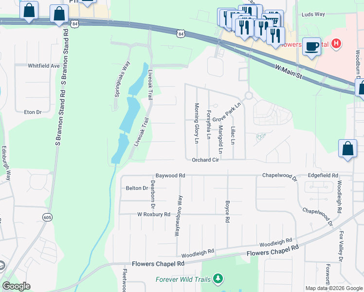 map of restaurants, bars, coffee shops, grocery stores, and more near 522 Orchard Circle in Dothan