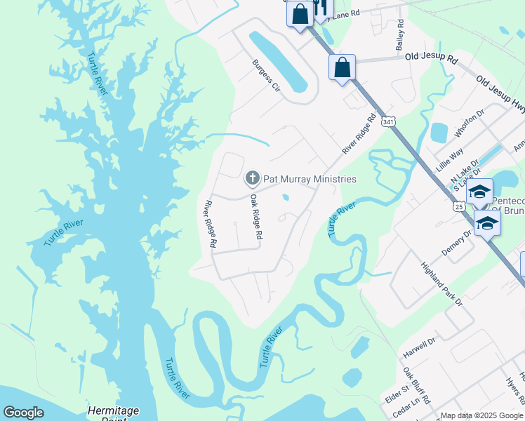 map of restaurants, bars, coffee shops, grocery stores, and more near 106 Colonial Way in Brunswick