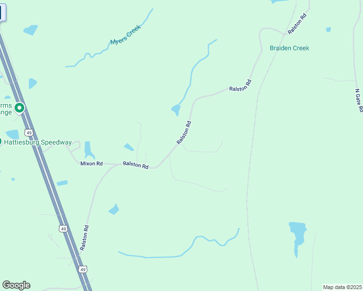 map of restaurants, bars, coffee shops, grocery stores, and more near 180 Ralston Rd in Hattiesburg