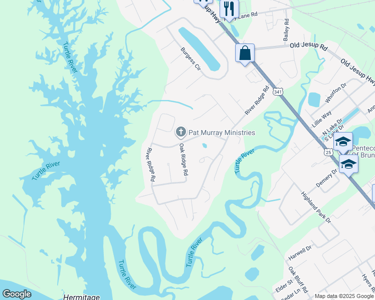 map of restaurants, bars, coffee shops, grocery stores, and more near 106 Colonial Way in Brunswick