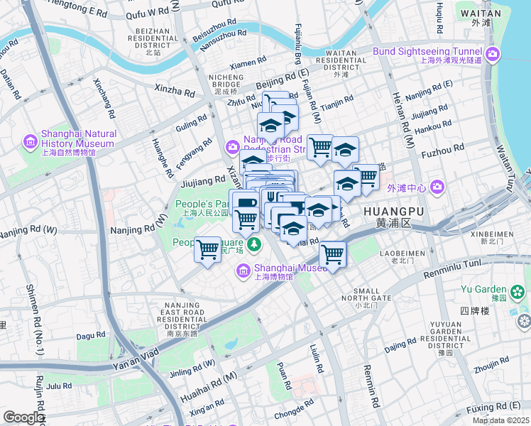 map of restaurants, bars, coffee shops, grocery stores, and more near 268号 Xizang Middle Road in Shanghai