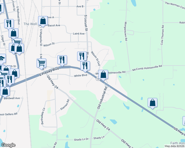 map of restaurants, bars, coffee shops, grocery stores, and more near 1003 McComb Holmesville Road in McComb