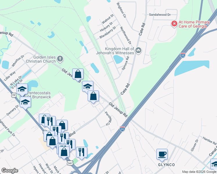 map of restaurants, bars, coffee shops, grocery stores, and more near 167 Knight Road in Brunswick