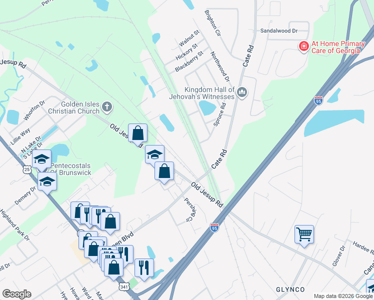 map of restaurants, bars, coffee shops, grocery stores, and more near 167 Knight Road in Brunswick