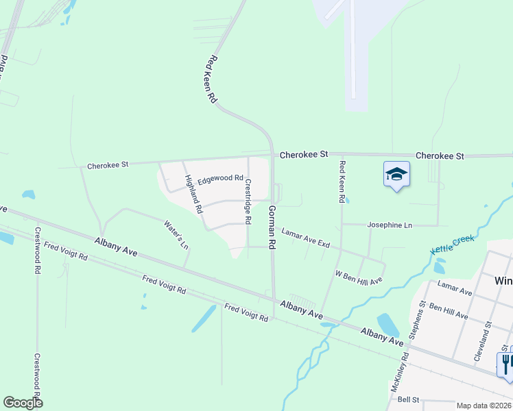 map of restaurants, bars, coffee shops, grocery stores, and more near 2747 Evergreen Road in Waycross