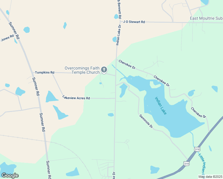 map of restaurants, bars, coffee shops, grocery stores, and more near 565 Indian Lake Drive in Moultrie