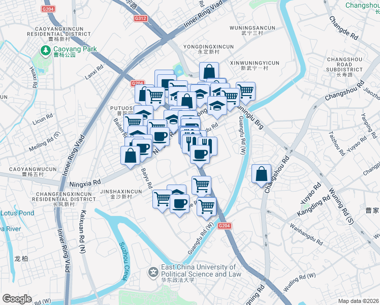 map of restaurants, bars, coffee shops, grocery stores, and more near in Shanghai