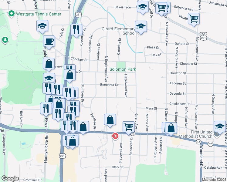 map of restaurants, bars, coffee shops, grocery stores, and more near 300 Kent Drive in Dothan
