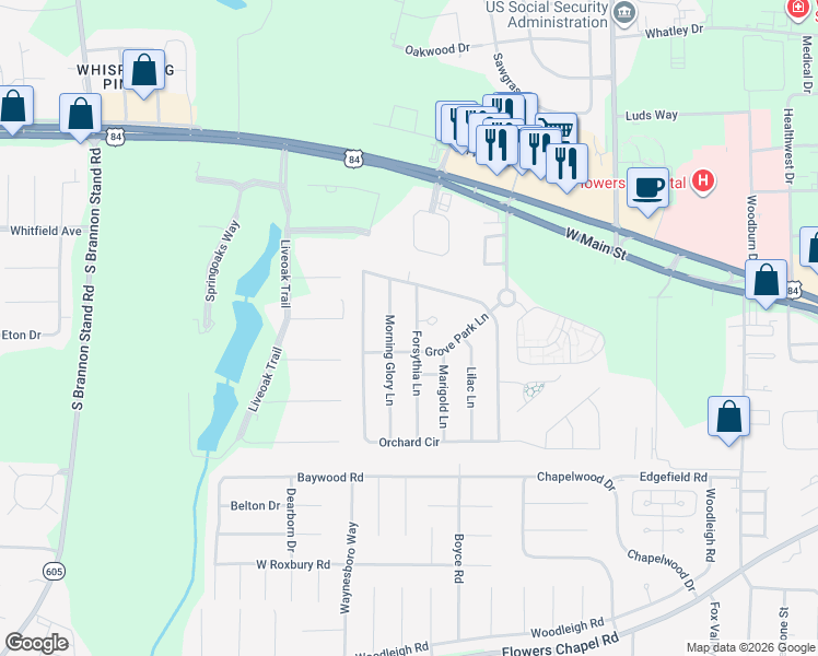 map of restaurants, bars, coffee shops, grocery stores, and more near 202 Forsythia Lane in Dothan