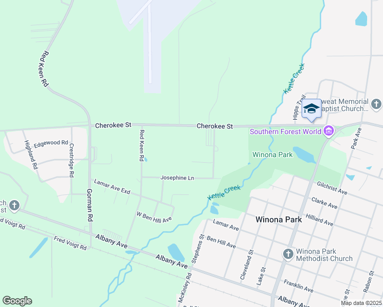 map of restaurants, bars, coffee shops, grocery stores, and more near 2301 Cherokee Street in Waycross