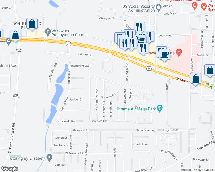 map of restaurants, bars, coffee shops, grocery stores, and more near 103 Porch Court in Dothan
