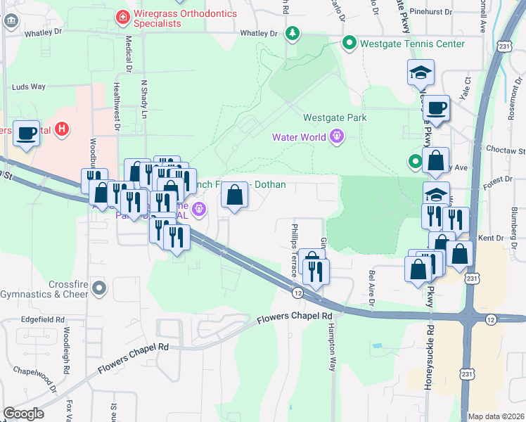 map of restaurants, bars, coffee shops, grocery stores, and more near 201-213 Craftsman Drive in Dothan