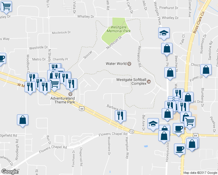 map of restaurants, bars, coffee shops, grocery stores, and more near 104 Cross Court in Dothan