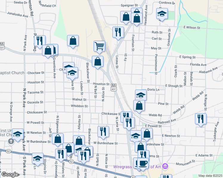 map of restaurants, bars, coffee shops, grocery stores, and more near 839 North Oates Street in Dothan