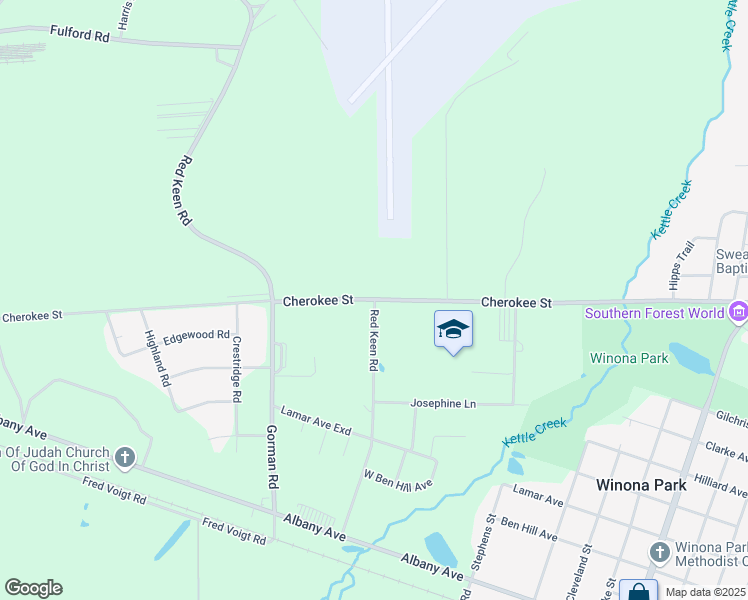 map of restaurants, bars, coffee shops, grocery stores, and more near 2301 Cherokee Street in Waycross