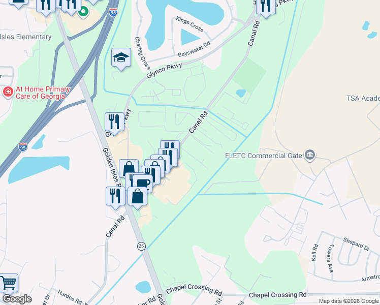 map of restaurants, bars, coffee shops, grocery stores, and more near 209 Rosewood Drive in Brunswick