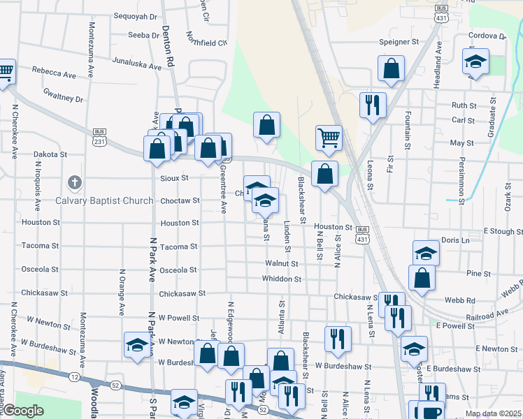 map of restaurants, bars, coffee shops, grocery stores, and more near 1001 Montana Street in Dothan