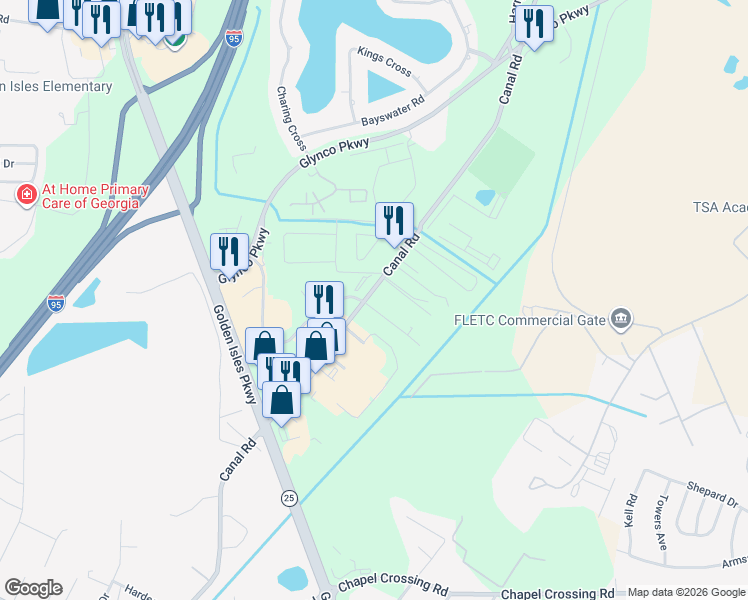 map of restaurants, bars, coffee shops, grocery stores, and more near 209 Rosewood Drive in Brunswick