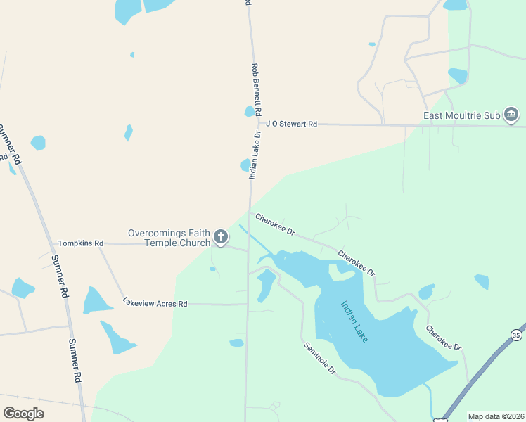 map of restaurants, bars, coffee shops, grocery stores, and more near 672 Cherokee Drive in Moultrie