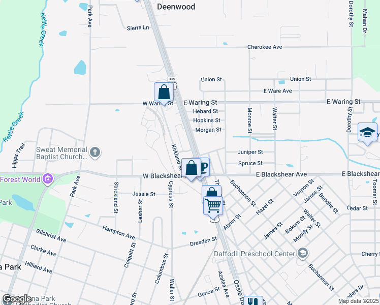 map of restaurants, bars, coffee shops, grocery stores, and more near 1931 State Street in Waycross