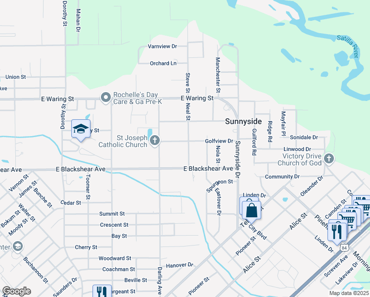 map of restaurants, bars, coffee shops, grocery stores, and more near 2015 Neal Street in Waycross