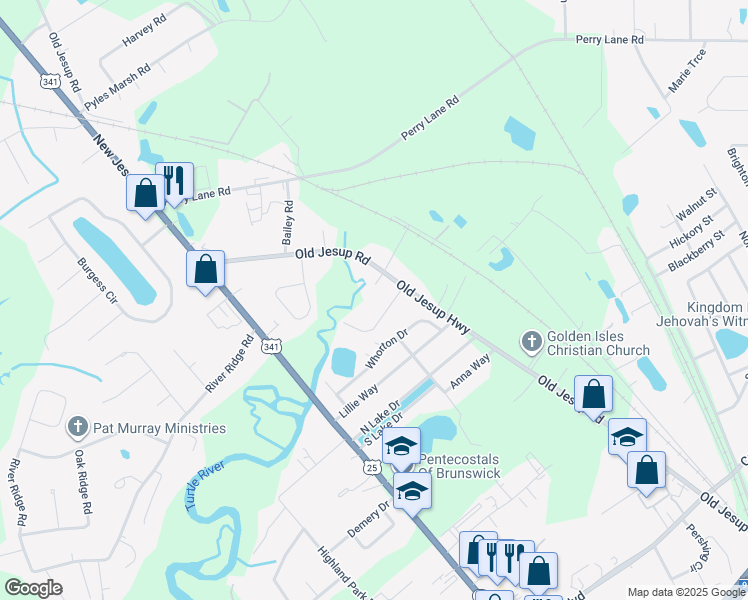 map of restaurants, bars, coffee shops, grocery stores, and more near 205 Connelly Circle in Brunswick