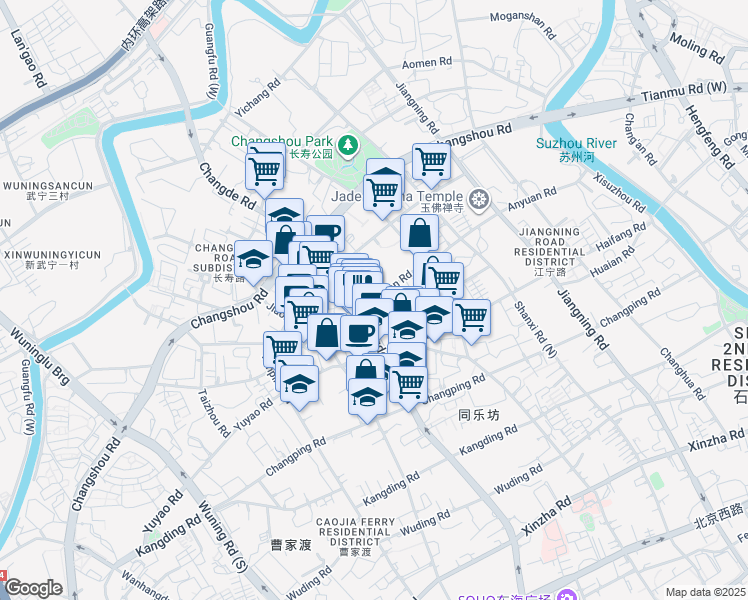 map of restaurants, bars, coffee shops, grocery stores, and more near 389号 An Yuan Lu in Shanghai