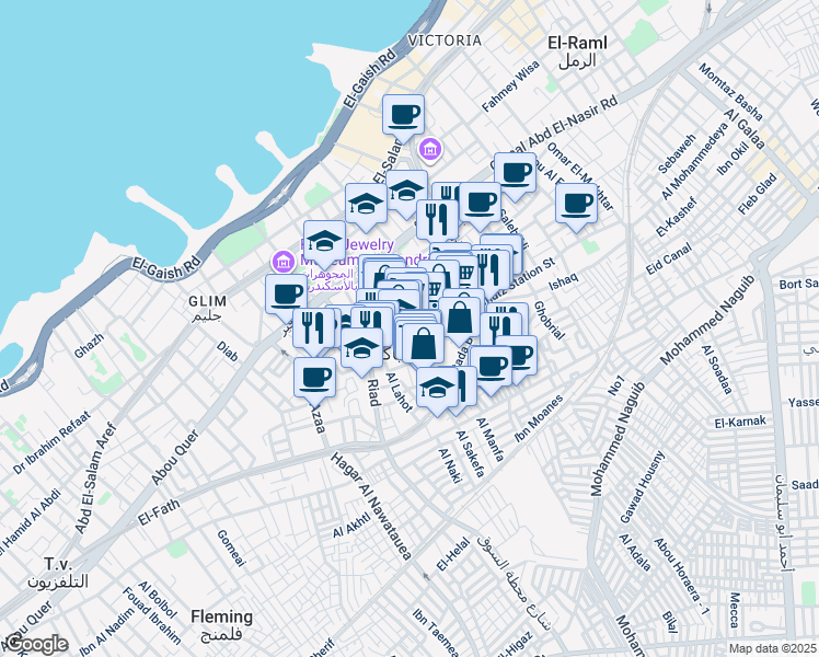 map of restaurants, bars, coffee shops, grocery stores, and more near in El Raml 1